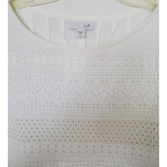 J. Jill White 3/4 Sleeve Tunic Tee w/ Embroidered Front Overlay - Size PL - Picture 5 of 9